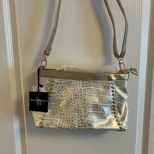 Steve Harvey Gold Croc-Embossed Shoulder Bag
